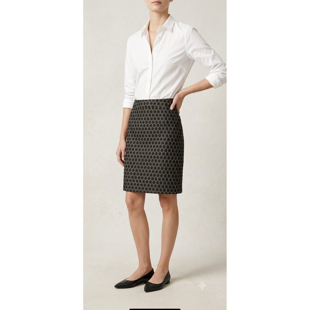J.Crew The Pencil Skirt Black Textured Polka Dot Jacquard Knee Length Size 4